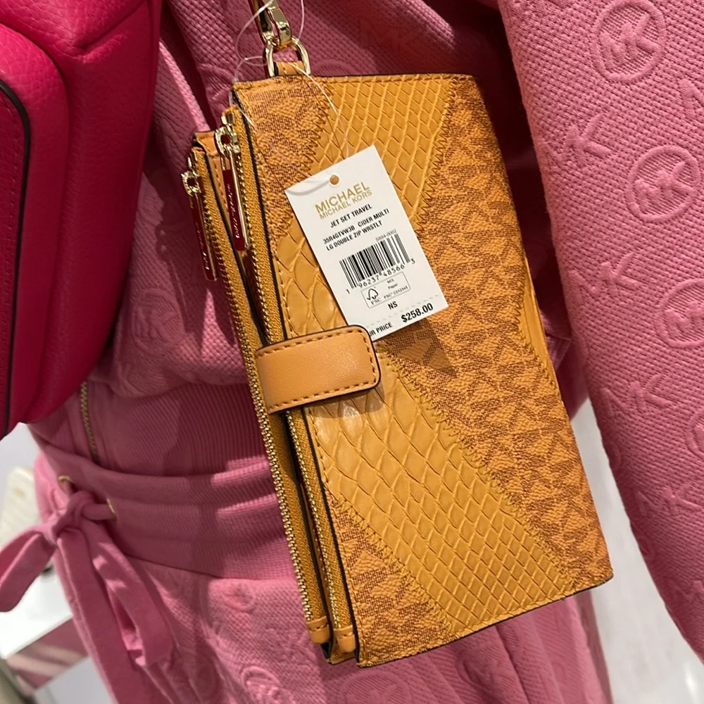 MICHAEL KORS JST LG DOUBLE ZIP WRISTLET WALLET PHONE HOLDER Cider Multi NWT